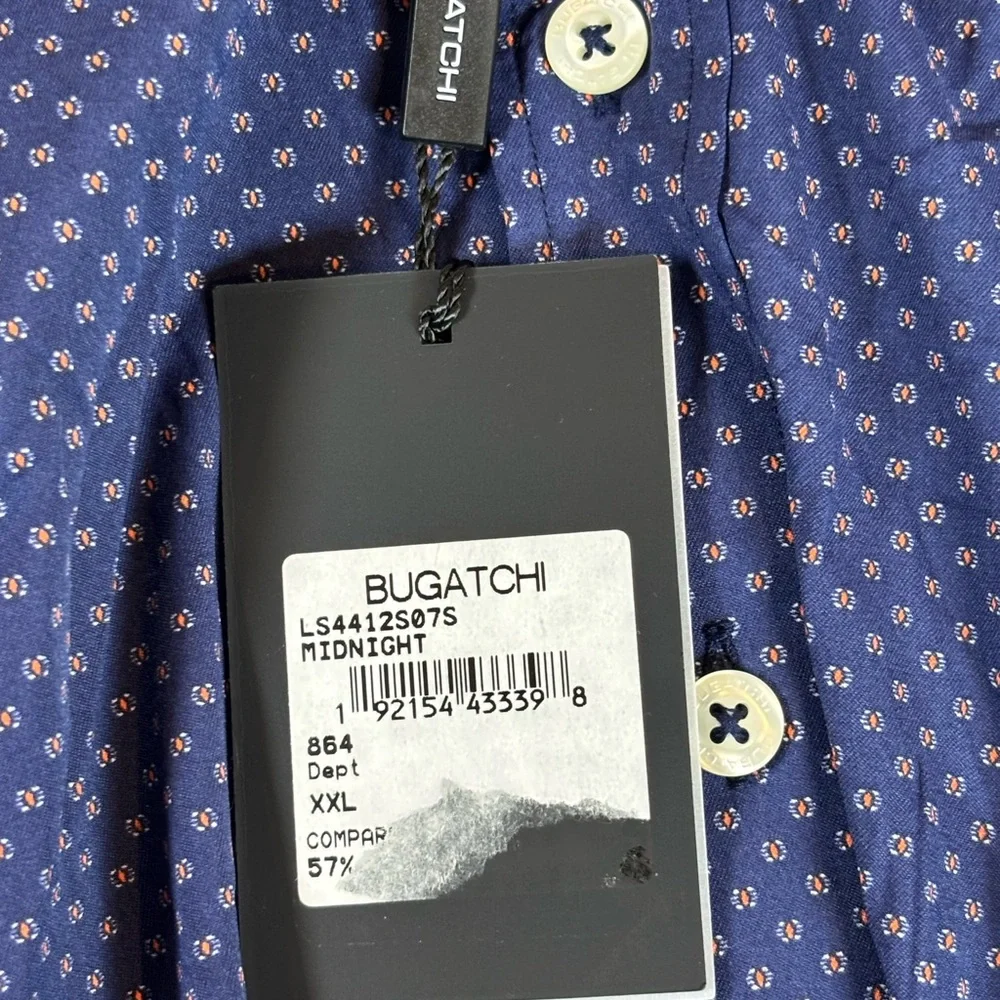 Bugatchi Button Up Shirt Shaped Fit Men’s Xxl Blue Geometric Print - Picture 6 of 9